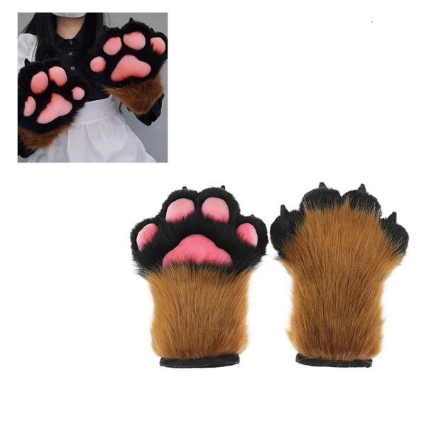 Gants sans doigts Loup Chien Renards Patte Griffe Gants Costume Accessoires Cosplays Animal Fourrure Peluche Doigt Complet Mitaines Fursuit pour Adultes 231128