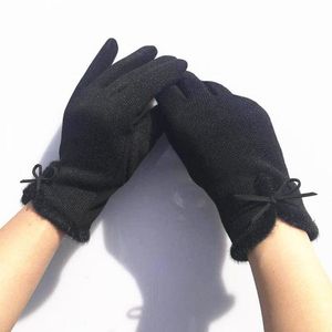 Vingerloze handschoenen vrouwen mode winter katoen wol elegante warme pluche boog handschoen wanten kasjmier mitaine guantes s accessoires