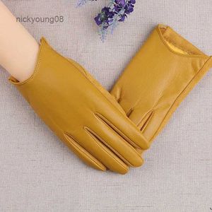 Guantes sin dedos para mujer, dedos completos, mantienen el calor, guantes para conducir, manoplas con pantalla táctil de color sólido, ante, forro de felpa, cuero de PU, calentadores de manos gruesosL231017