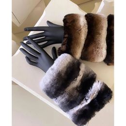 Guantes sin dedos para mujer, abrigo de piel de invierno, puño de piel de conejo Rex, moda cálida 231128