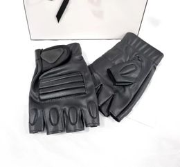 Gants en cuir sans doigts Gants de créateur pour hommes Cinq gants de sport pour hommes Noir Automne et hiver Polaire Extérieur Noir Gants en cuir de course de moto