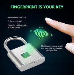 Vingerafdrukvergrendeling digitale deurslot Candado Huella Smart Security Keyless USB -oplaadbare hangslot met zelfontwikkelende chip Y200405763473
