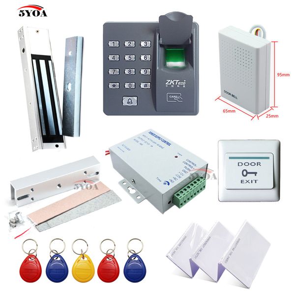 Kit de système de contrôle d'accès RFID à empreintes digitales cadre ensemble de porte en verre + serrure magnétique électrique + carte Keytab + alimentation + bouton + sonnette