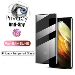 Film de verre trempé de confidentialité de déverrouillage d'empreintes digitales pour Samsung Galaxy S24 S23 Ultra S24Plus protecteur d'écran anti-espion couverture complète bord blanc