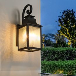 Iluminación de jardín Acabado con líneas suaves y limpias en negro mate Lámparas de pared grandes para exteriores con vidrio