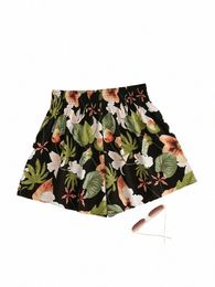 Finjani Plus Size Shorts pour femmes Imprimé tropical Tie Frt Shorts Vêtements de sport pour l'automne Nouveau a8Vx #