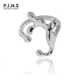 FINS brillant irrégulier S925 en argent Sterling anneau ouvert branche lisse redimensionnable anneaux de mariage pour femmes hommes doigt bijoux 240125