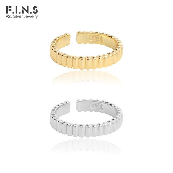 FINS Minimalist Gear 100% S925 Sterling Silver Anillo abierto Mujer Textura Geométrica Medio Dedo Joyería Fina Prevenir Alergia 240401