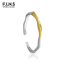 FINS Original S925 argent Sterling or ligne irrégulière ouvert mince anneaux femme minimaliste empilable redimensionnable doigt Fine bijou 240401