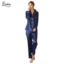 Fioday Pijamas de cetim de seda de inverno para mulheres Pijamas longos Loungewear Conjuntos de duas peças Pijamas femininos Conjunto Plus Size 5xl Q19051308w