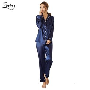 Fioday Winter Silk Satin Pyjama voor Womens Lange Pyjama Loungewear Sets Tweedelige Nachtkleding Dames Pijama Set Plus Size 5XL Q190513