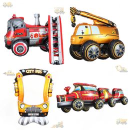 Fire Engine Train Grane Train Balon Ballon Anniversaire Party décor Construction Engineering Vehicleing Boys Baby Shower Supplies Kids Toys 240419