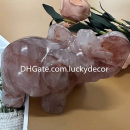 Vuurkwarts olifant beeldhouwkunst Fine Art Craft Grote gepolijste gesneden spiritueel mineraal Natuurlijk rood Hematoid Quartz Crystal Gemstone Dierstatue Totemcollectie