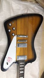 Nek door body brand thunderbird vintage sunburst elektrische gitaar 9-laags mahonie, walnoot, omgekeerde kop, 2 mini humbucker pickup, chromen hardware