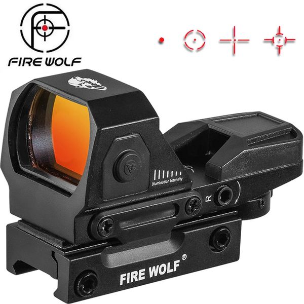 FIRE WOLF 1X22X33 Red Dot Sight Reflex Sight 4 Reticle Optics ON Off Switch para montaje en riel de 20 mm Airsoft Tactical Rifle Socpe