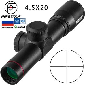 FIRE WOLF 4.5X20 rifle sight hunting tactical optical sight P4 cross sight with flip lens cover and airsoft ring pocket mirror