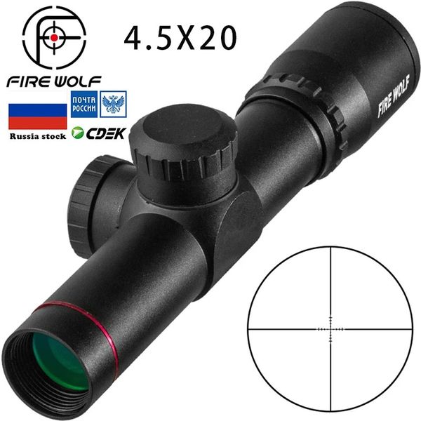 FIRE WOLF 4.5X20 mira de rifle caza mira óptica táctica P4 mira cruzada con tapa de lente abatible y espejo de bolsillo de anillo airsoft