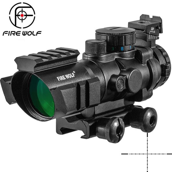 FIRE WOLF 4X32 Tactique RedGreen Blue Threek Cross Lunettes de visée éclairées Chasse Portée Optique Vue