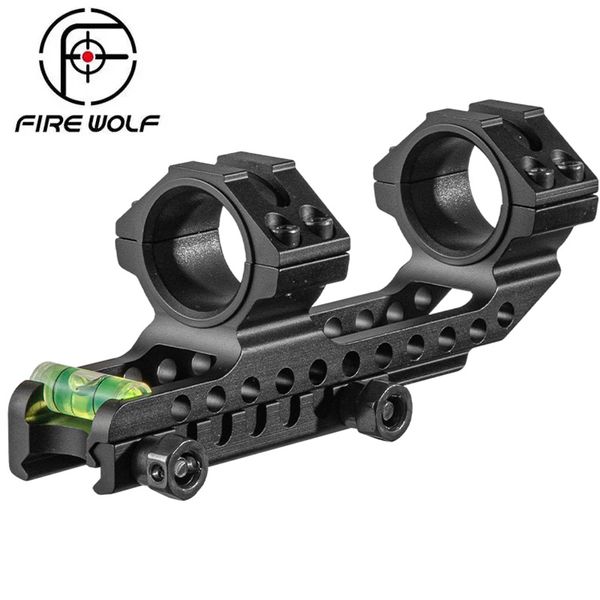 FIRE WOLF Hunting Integral Offest Ring Picatinny Weaver Rail Mount Diamètre 25.4/30mm avec niveau à bulle pour lunette de visée tactique