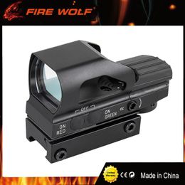 FIRE WOLF Taktisches holografisches Rot-Grün-Punkt-Reflexvisier mit 4 Absehen und 20-mm-Weberschienenmontage