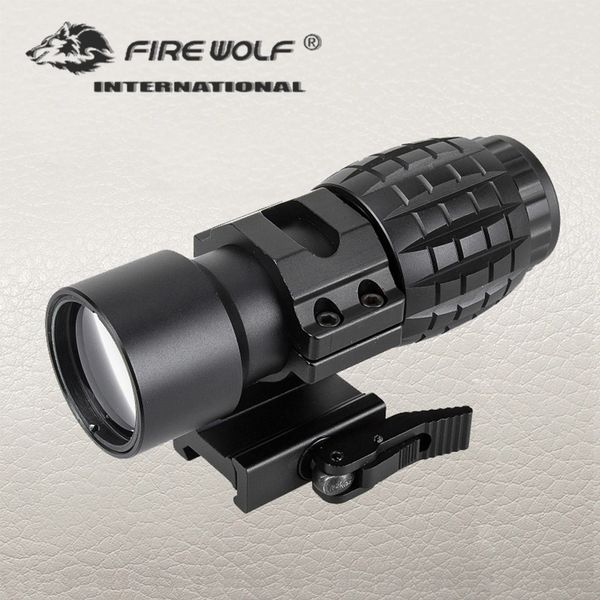 Mira óptica de punto rojo táctico Fire Wolf, lupa 3x que se adapta a la vista de punto rojo con tapa lateral Picatinny Weaver carril montaje caza