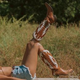 Firebird bordado ippeum para mujeres vaquero 788 botas de cuero rodilla alta bota country western brown cowgirl zapatos 230807 249