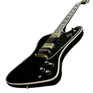 Guitarra Firebird, color negro, cuerpo de caoba, diapasón de palisandro, herrajes dorados, puente Tune O Matic, envío gratis