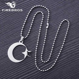 FIREFROS Acier Inoxydable Crescent Moon Star Collier Hommes Femmes Spirituel Islamique Musulman Amulette Pendentif Turc Bijoux Religieux L230704