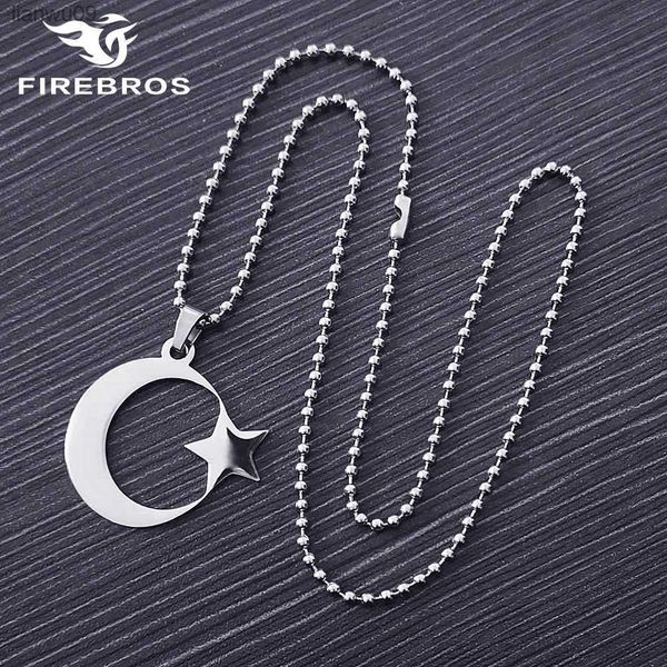 FIREBROS, collar de estrella de luna creciente de acero inoxidable para hombres y mujeres, colgante de amuleto musulmán islámico espiritual, joyería religiosa turca L230704