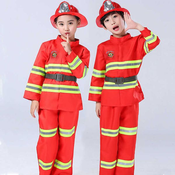 Bombero ropa de trabajo uniforme bombero Sam Cosplay carnaval disfraces de Halloween para chico fiesta chica chico disfraz Anime ropa conjunto Q0910