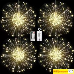 Luci di fuochi d'artificio Led Filo di rame Starburst String Lamp 8 modalità Batteria Fata Luce Matrimonio Natale Lampade a sospensione decorative per