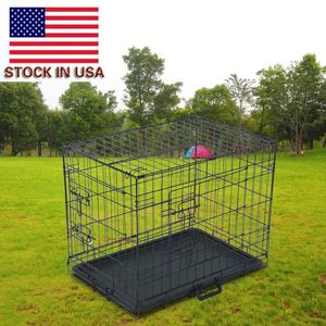 Cage de transport en fil métallique pliable, ferme, pour animaux de compagnie, double porte, chat, chien, avec séparateur et plateau en plastique, noir PTCG01-24327l