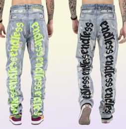 Firmranch retour lettre broderie jean pour hommes Ins rue trou cassé Homme lâche sans fin Denim pantalon Moto Trouse4429146