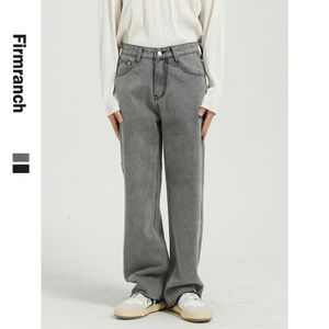 Firmranch automne/hiver hommes/femmes rétro gris noir ample droite jean 90s Vintage décontracté pantalons longs tout Match Denim pantalon