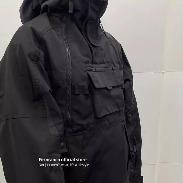 Firmranch mode coréenne à capuche en nylon multi-poches Techwear veste pour hommes femmes Hardshell en plein air montagne randonneur coupe-vent 240119
