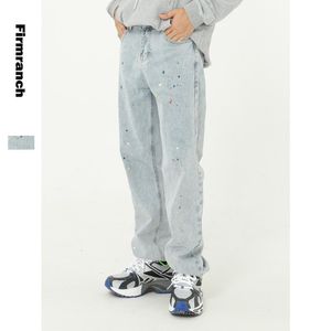 Firmranch hommes éclaboussés peinture lâche jambe droite longue japonais coréen Hip Hop Style Vintage 90 s Denim Jeans