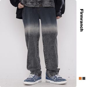 Firmranch hommes/femmes Couple dégradés jean lavé pantalon Ins Hip Hop Street Wear droit Denim ample Long papa pantalon