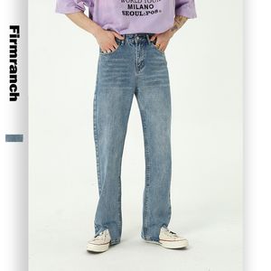 Firmranch Spring Men / Women Split op Manchet Rechte Been Lange Retro Slacks JapanseKorean Stijl Vintage 90s Jeans Broek