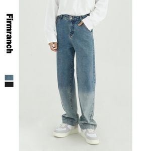 Firmranch Spring Men / Women Washed Color Matching Losse Rechte Lange Denim Broek Retro JapanseKorean Stijl Vintage 90s Jeans