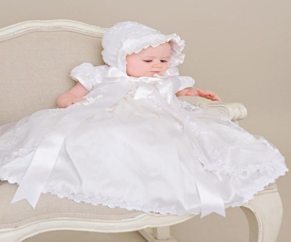 Robe de première communion Vintage manches courtes dentelle appliques bébé fille baptême robes de baptême blanc Beige baptême arc robe7526095