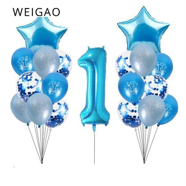 Ensemble de ballons bleus pour premier anniversaire, décorations pour fête de bébé, 1er anniversaire, assiettes, gobelets, décorations pour fête prénatale pour enfants, garçon, 285g