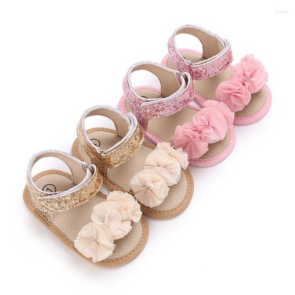 Zapatos para primeros pasos de 0 a 12 meses para bebés y niñas, suela blanda con flores, para caminar, para niños pequeños, ostentosos, de verano, 1 año