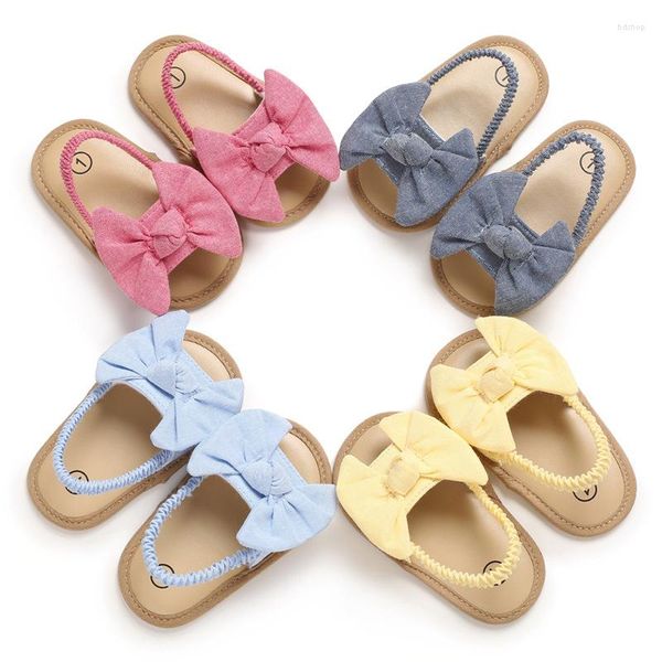 Sandales à nœud papillon pour bébés filles de 0 à 18 mois, chaussures d'été à semelle souple, robe de princesse plate, antidérapantes pour nourrissons