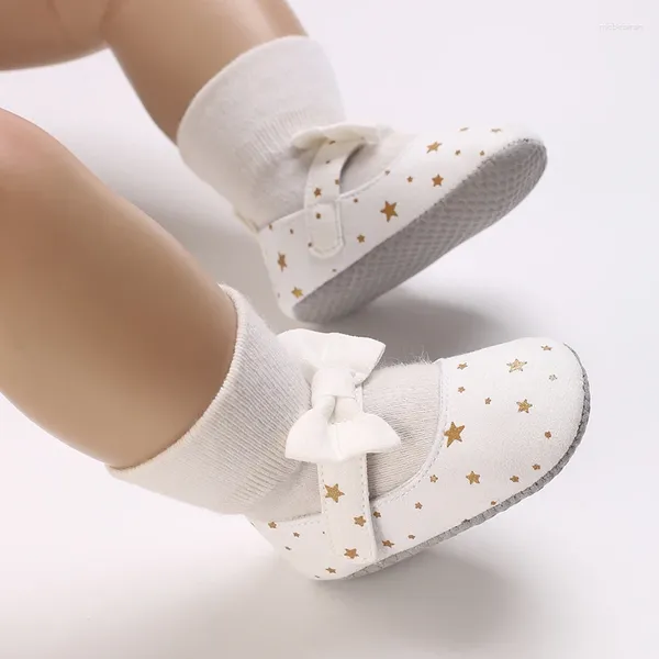 Premiers marcheurs 0-18M bébé fille mocassins mignons chaussures semelle souple décor de nœud petites étoiles plates antidérapantes princesse d'été