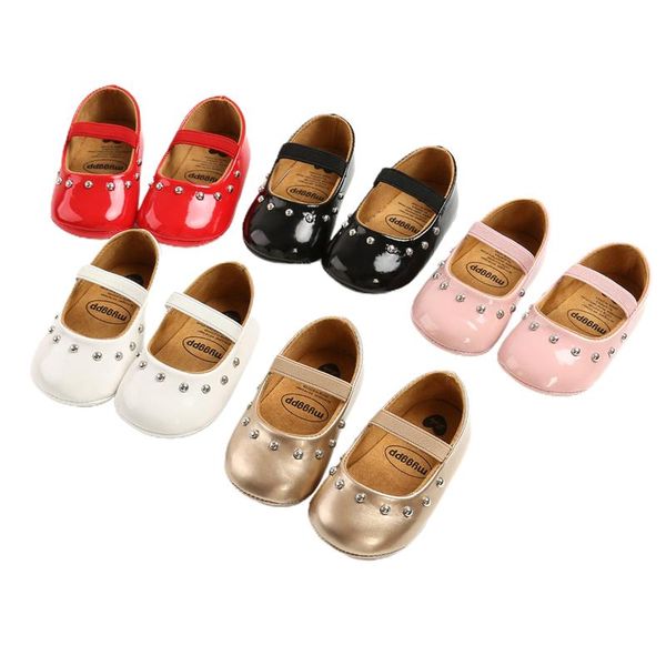 Primeros caminantes 0-18M niño bebé niña suave PU princesa zapatos moda brillante vendaje infantil prewalker nacido