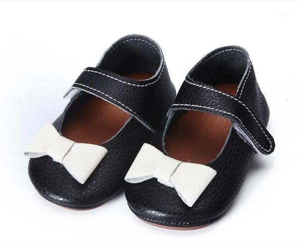 Premiers marcheurs 0-24M bébé fille chaussures en caoutchouc fond dur en cuir véritable princesse arc infantile prewalker mocassins