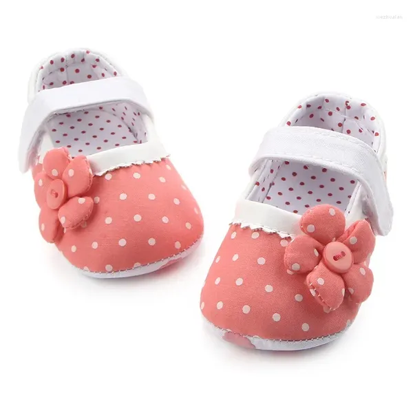 Primeros caminantes 1 par de zapatos para niñas con estampado de puntos con flores Walker Soft Sloes Party Wedding antideslizante para niños pequeños