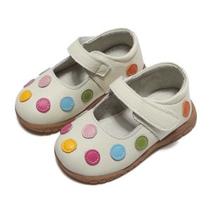 Babyschoenen 100% leren schoenen zachte baby kinderen witte Mary Jane met veelkleurige stippen klassiek voor kleine meisjes kinderen schattig L0826