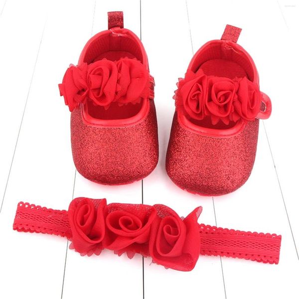 Premiers marcheurs 2022 Bowknot paillettes bébé filles chaussures infantile né princesse bandeau fille fête d'anniversaire