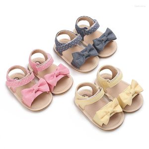 First Walkers 2022 Brand Cute Born Baby Baby Girls Bowknot Princess Shoes Toddler Summer Sandals PU Non-Slip Rubber Grootte 0-18m